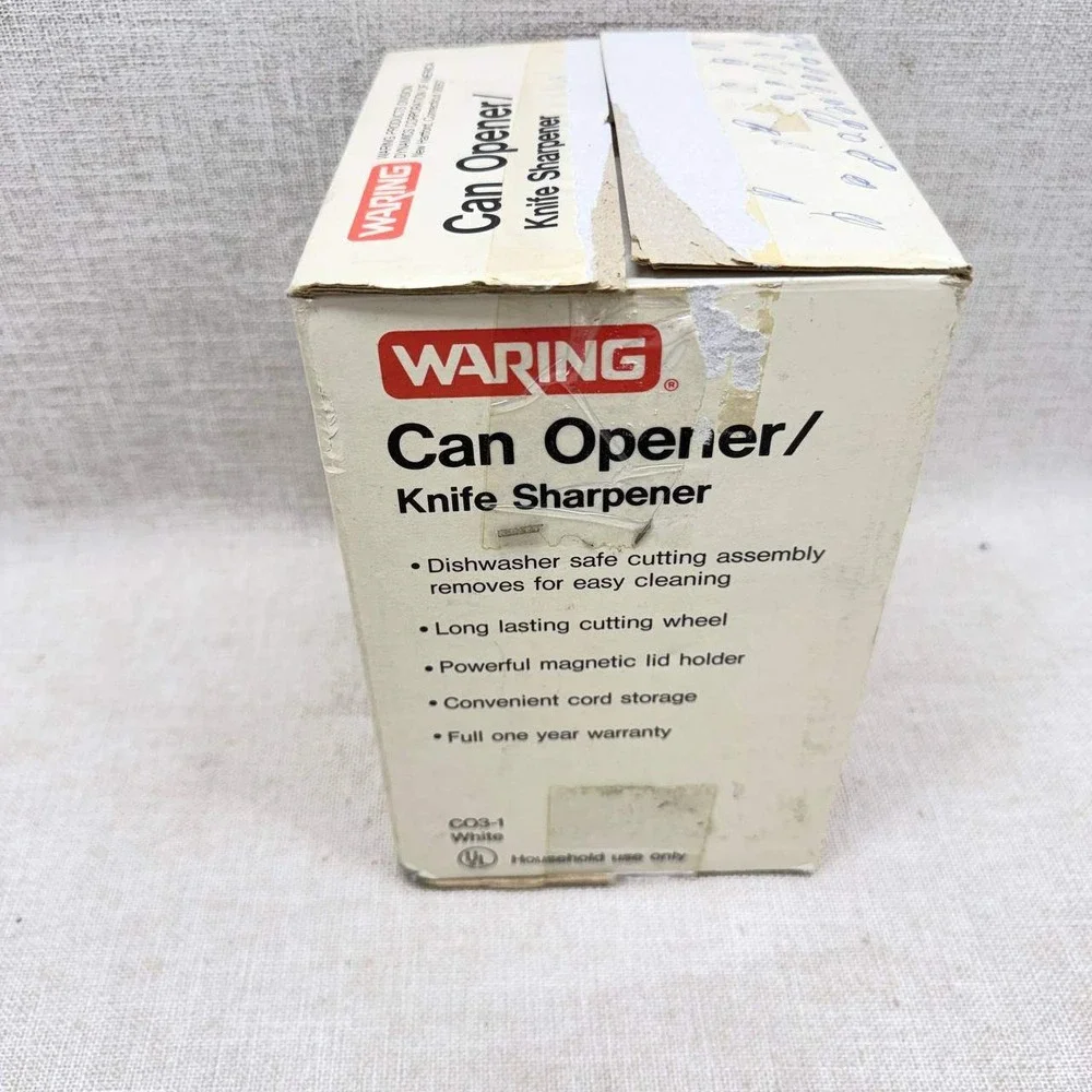 Waring CO3-1 Electric Can Opener Knife Sharpener White Vintage New In Box